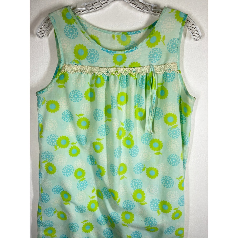 Vintage Dutchmaid Blue Green Floral Mod Shift Nightgown Dress Medium 12 28-30 - Picture 2 of 8